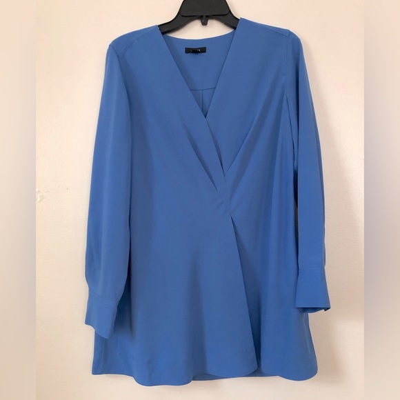 Alfani Cobalt Blue Pleated V Neck Long Sleeve Tunic Top Blouse Work Women M New - Picture 4 of 7